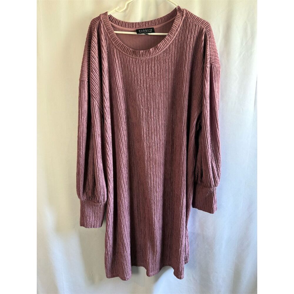 ELOQUII Women's Plus Size 22 Mauve Ribbed Knit Dress Long Sleeve